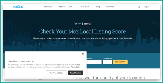Moz Local Listing Score tool